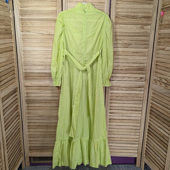 VINTAGE HOMEMADE Green Gingham Maxi Dress with Lace Detail - Picture 7 of 9